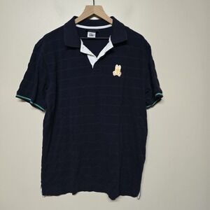 Psycho Bunny Polo Shirt Men's Sz 7 XL Navy Stripe Bunny Logo Short Sleeve Casual